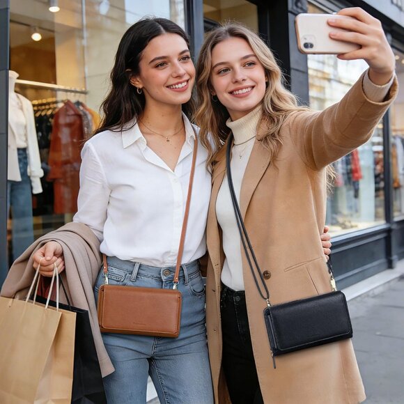 Women’s 01-black Leather Imported Zipper Purses Crossbody Bag - Picture 3 of 8